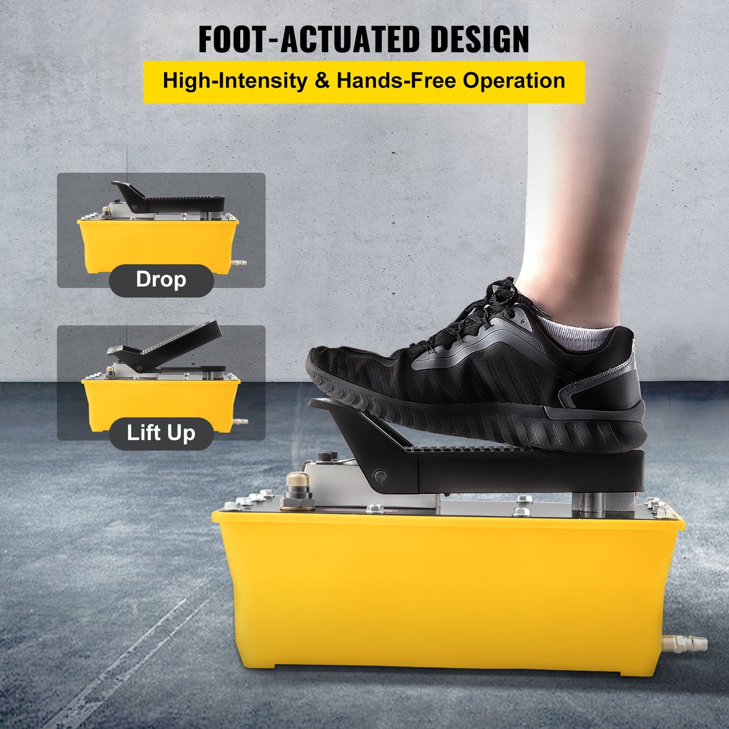 Lufthydraulikpumpe, 10.000 PSI hydraulische Fußpumpe, 1/2-Gallonen-Reservoir, fußbetriebene Luft-/Hydraulikpumpe, mit Schlauch und Spritzpistole für die Takelage schwerer Maschinen, Autoreparatur, Karosserierahmenmaschinen