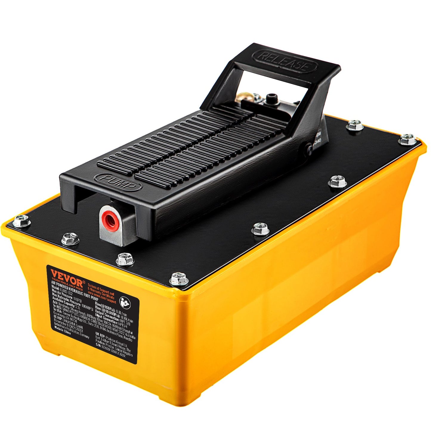 Lufthydraulikpumpe, 10.000 PSI hydraulische Fußpumpe, 1/2-Gallonen-Reservoir, fußbetriebene Luft-/Hydraulikpumpe, mit Schlauch und Spritzpistole für die Takelage schwerer Maschinen, Autoreparatur, Karosserierahmenmaschinen
