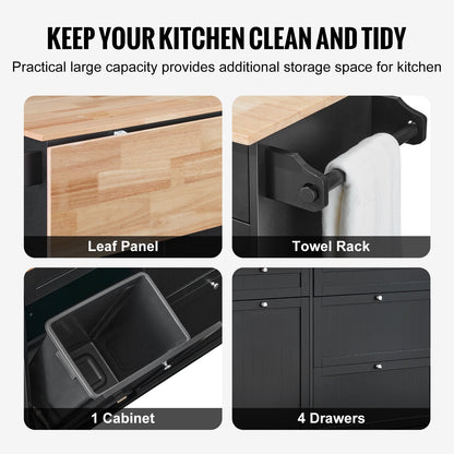 Kücheninselwagen, Aufbewahrungsschrank, Servierwagen mit Schublade und Müllschrank