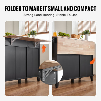 Kitchen Island Cart, 50" Wood Top Breakfast Bar with Trash Cabinet Tilt Out 10 Gallon Storage, Farmhouse Dining Living Room Table with Drop Leaf, Towel Bar, Drawer, Black