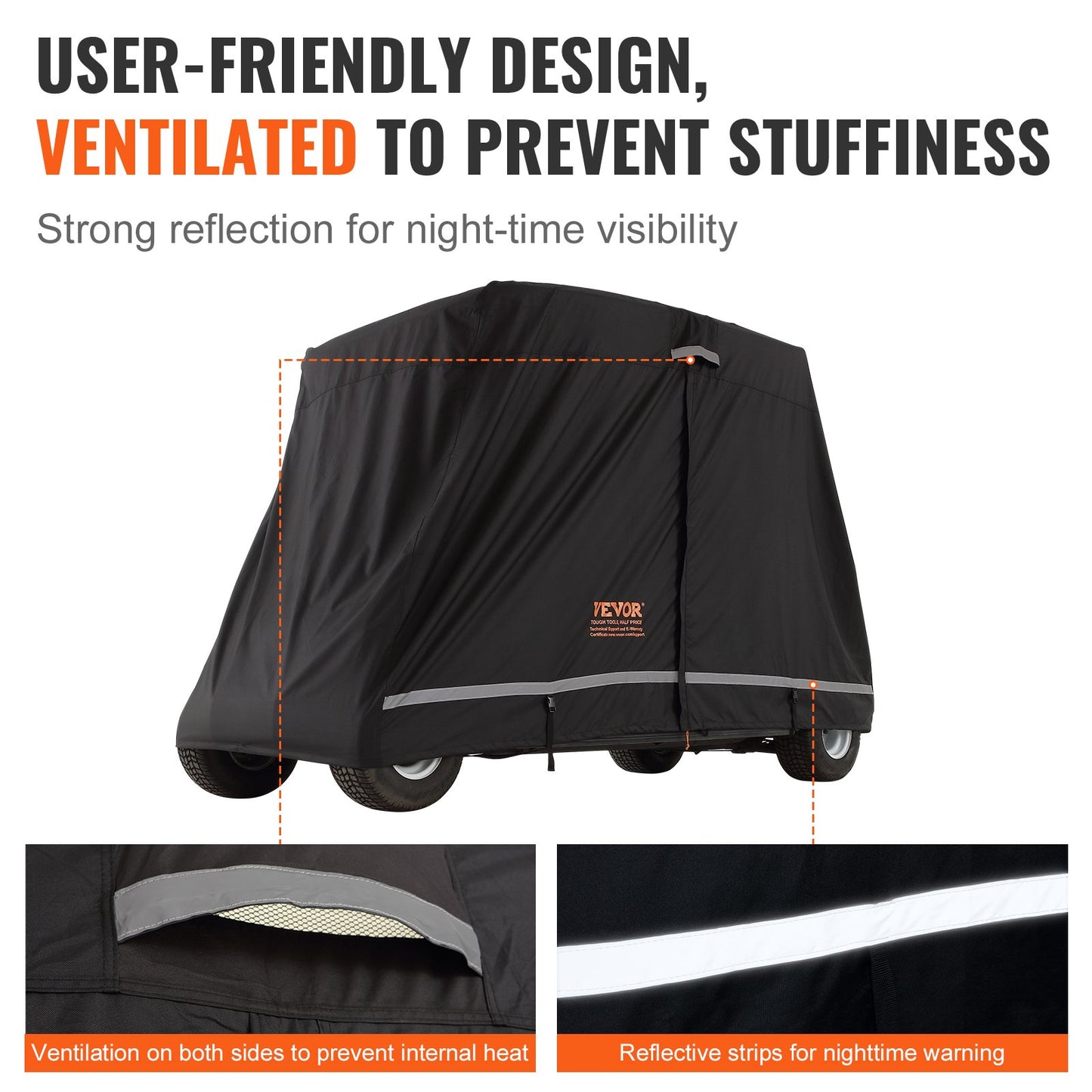 Golfwagen-Abdeckung für 4 Passagiere, 600D Polyester, vollständige Abdeckung, universell passend für die meisten Marken von Clubwagen-Abdeckungen, wasserdicht, sonnen- und staubdicht, für den Außenbereich, mit drei Reißverschlüssen, schwarz