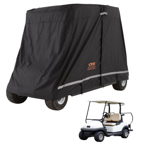 2+2 Passenger Golf Cart Cover, 600D Polyester Full Cover, Suitable for 2+2 Seats Golf Carts, Waterproof, Sunproof, and Dustproof Outdoor Golf Cart Cover with Three Zipper Doors, Black