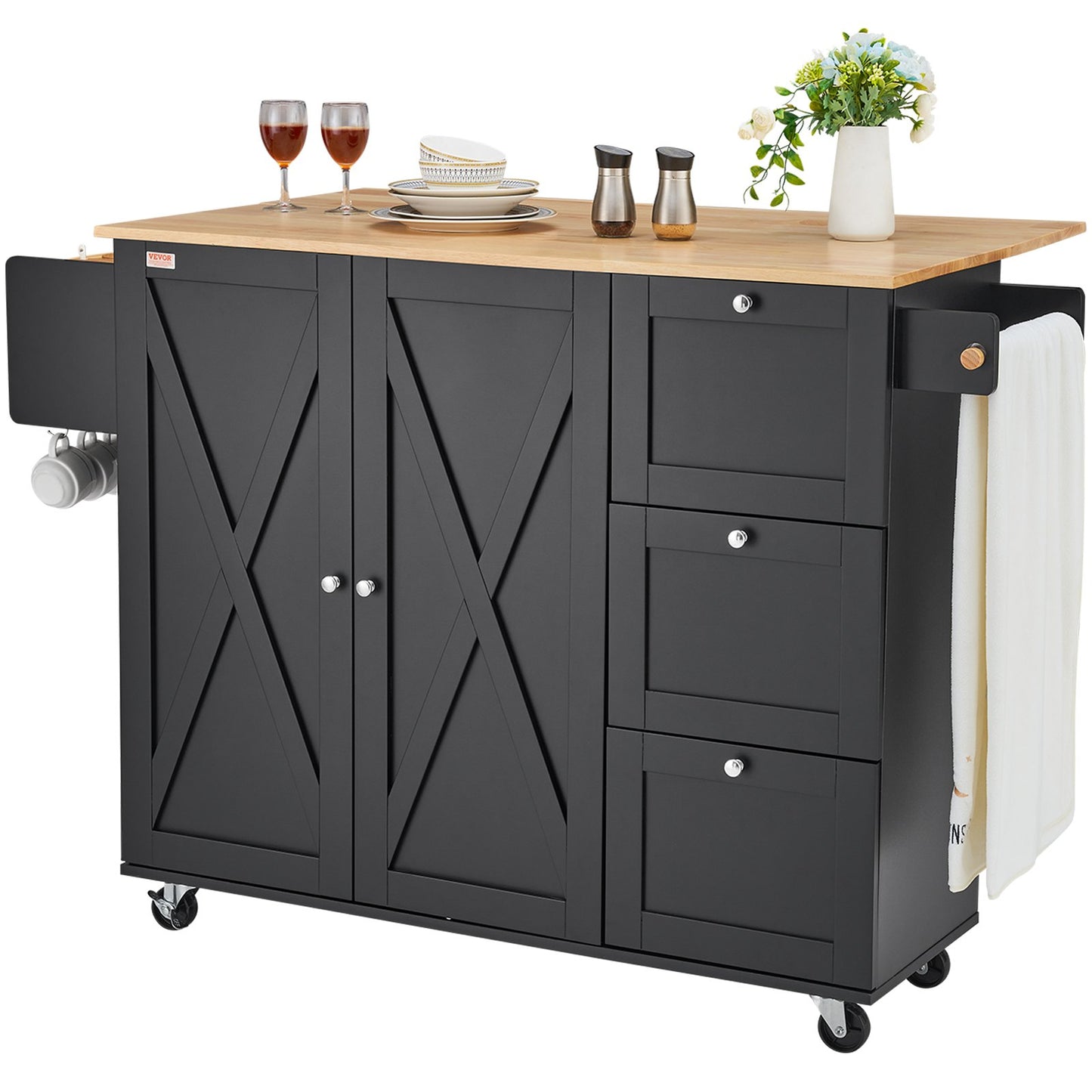 Kitchen Island Cart Rullande förvaringsskåp på hjul med låda och hyllor