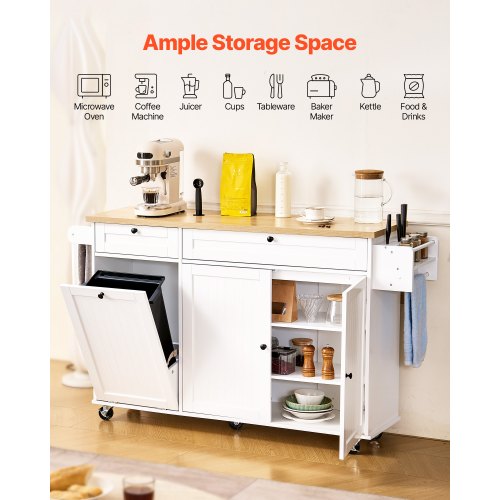 153 cm Kücheninselwagen mit Rollregal, Schrank, Tisch, Schublade, Klappplatte