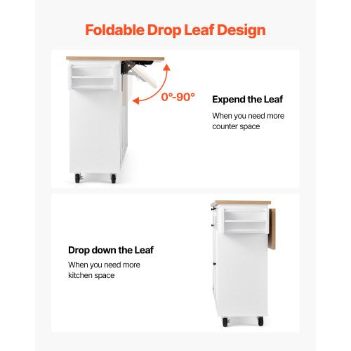 153 cm Kücheninselwagen mit Rollregal, Schrank, Tisch, Schublade, Klappplatte