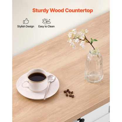 153 cm Kücheninselwagen mit Rollregal, Schrank, Tisch, Schublade, Klappplatte