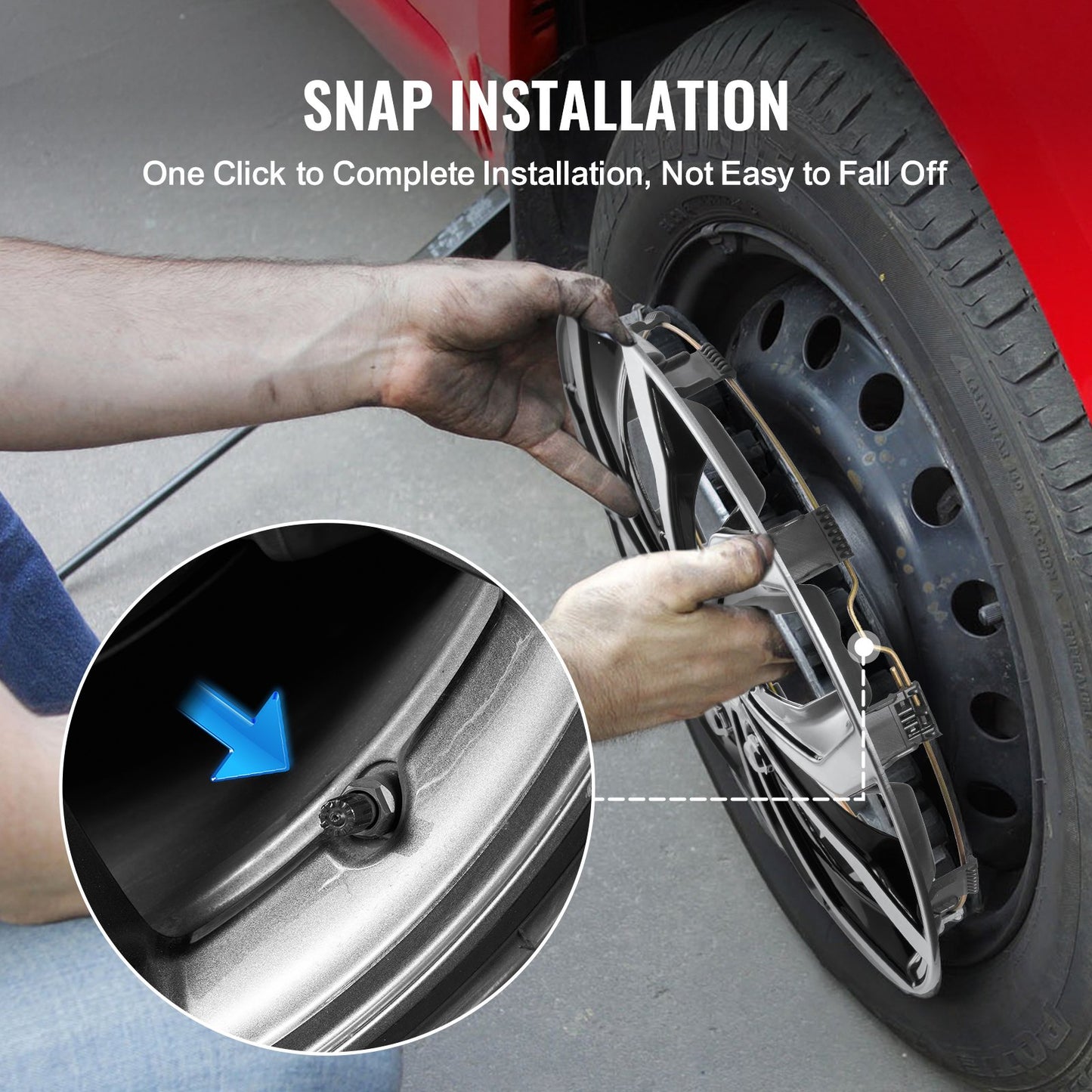 Wheel Rim Cover Hubcaps, 16 in Diameter, Sturdy & Durable Scratch-Resistant Hubcap with Snap & Valve Nozzle Hole, ABS & PC Hubcap with High Rigidity & Less Wind Drag, Fits for All Weather Use