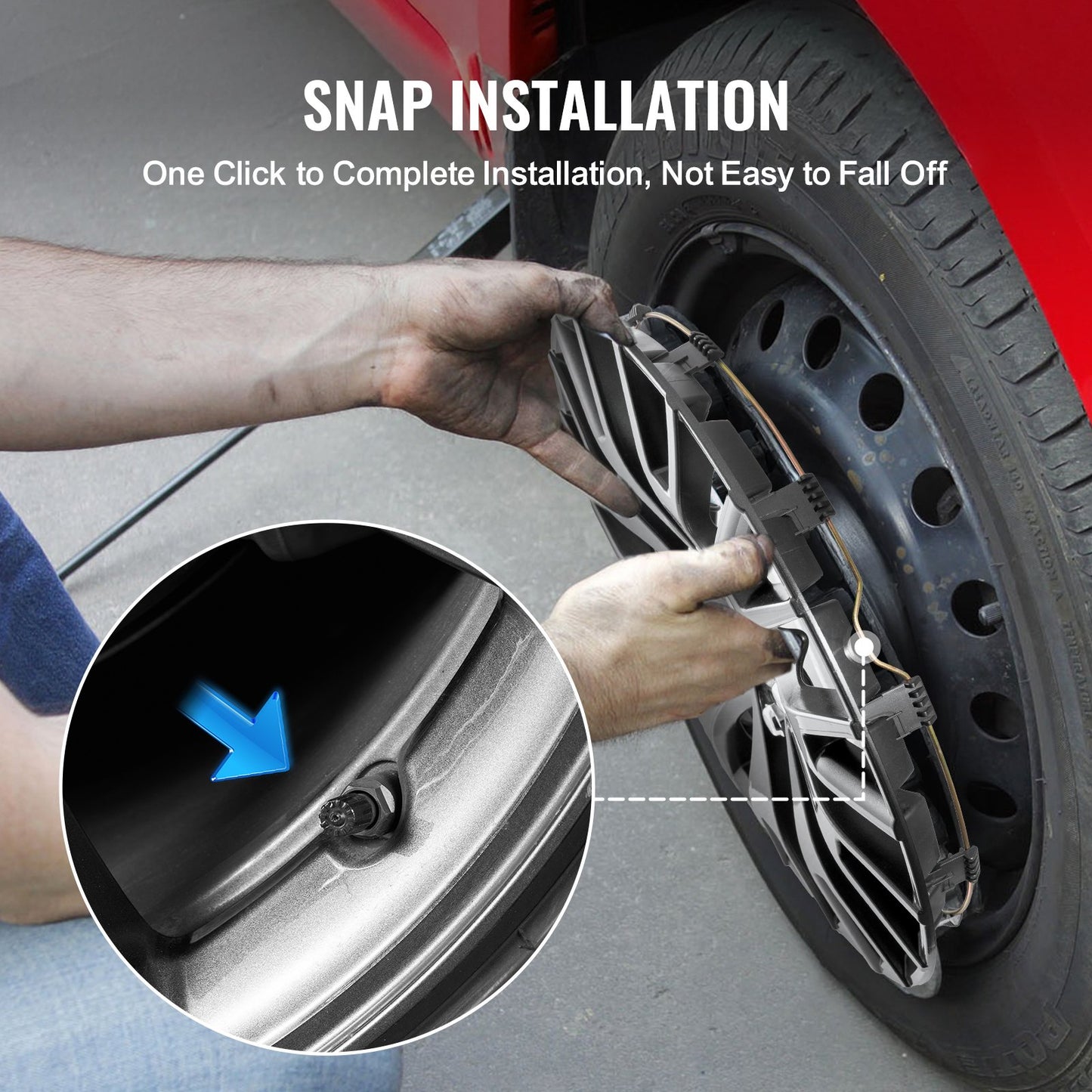 Wheel Rim Cover Hubcaps, 16 in Diameter, Sturdy & Durable Scratch-Resistant Hubcap with Snap & Valve Nozzle Hole, ABS & PC Hubcap with High Rigidity & Less Wind Drag, Fits for All Weather Use