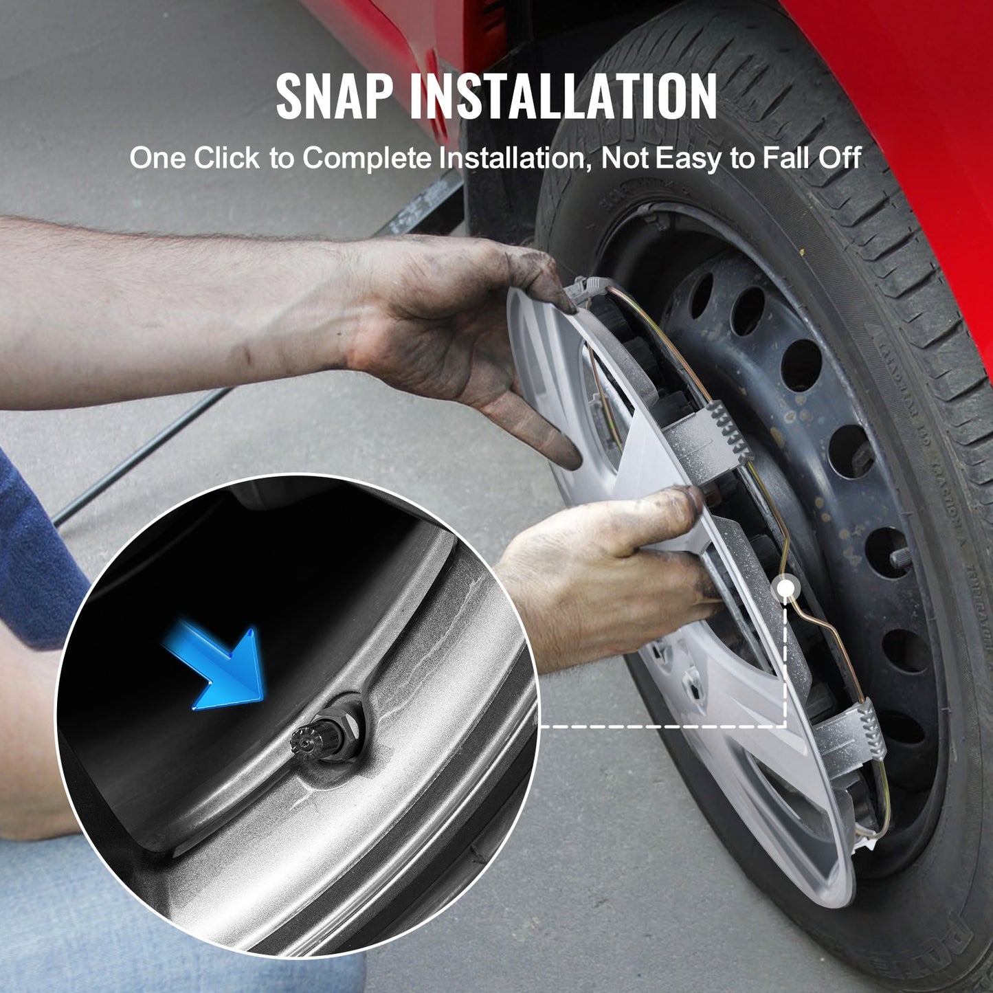 Wheel Rim Cover Hubcaps, 15 in Diameter, Sturdy & Durable Scratch-Resistant Hubcap with Snap & Valve Nozzle Hole, ABS & PC Hubcap with High Rigidity & Less Wind Drag, Fits for All Weather Use