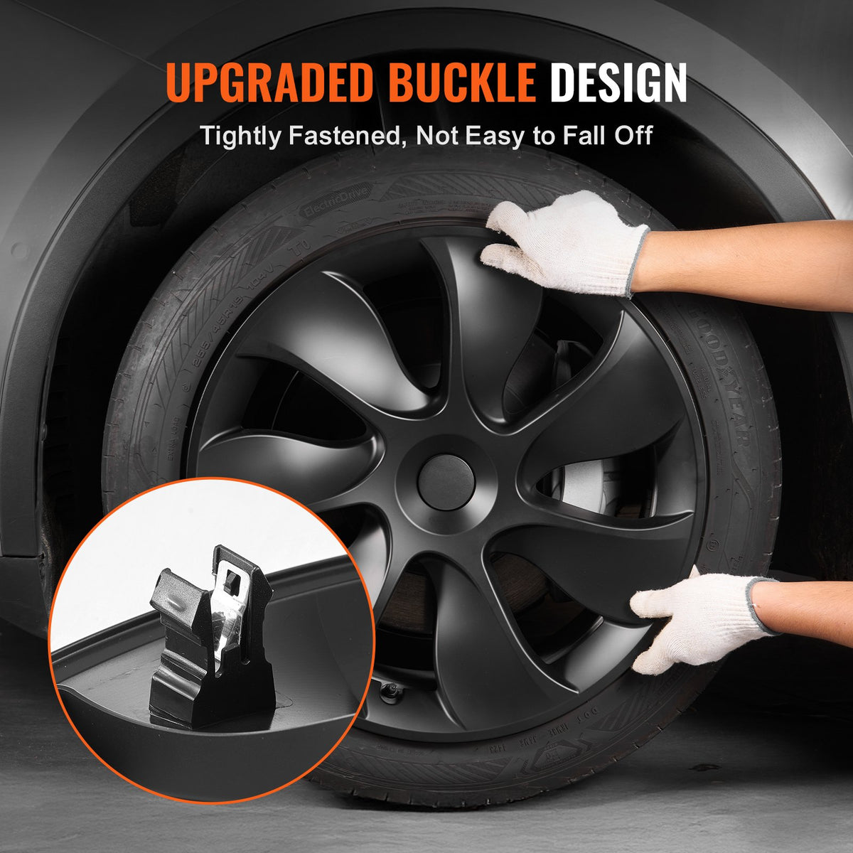 Wheel Rim Cover Hubcaps, 19 in, 2021-2023 Model Y Fully Fit Hubcap with Snap, Guard Tape & Valve Nozzle Hole, ABS & PC Hubcap with High Rigidity & Less Wind Drag, Fits for All Weather Use