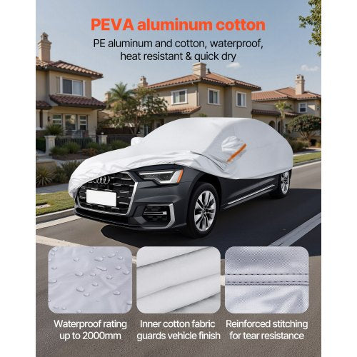Bilskydd, Vattentätt Bilskydd för Fullstora Europeiska Sedanbilar, Skräddarsytt Allvädersskydd Sol Regn Vind Damm Snö Heltäckande Utvändigt Skydd med Dragkedja i Dörren och Bomullsfoder, Silver |  EU