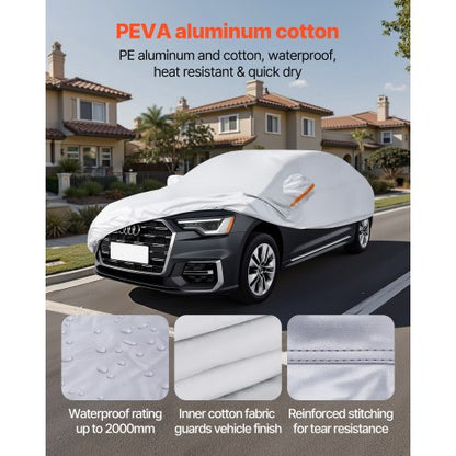 Bilskydd, Vattentätt Bilskydd för Fullstora Europeiska Sedanbilar, Skräddarsytt Allvädersskydd Sol Regn Vind Damm Snö Heltäckande Utvändigt Skydd med Dragkedja i Dörren och Bomullsfoder, Silver |  EU
