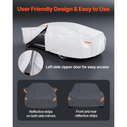 Bilskydd, Vattentätt Bilskydd för Fullstora Europeiska Sedanbilar, Skräddarsytt Allvädersskydd Sol Regn Vind Damm Snö Heltäckande Utvändigt Skydd med Dragkedja i Dörren och Bomullsfoder, Silver |  EU