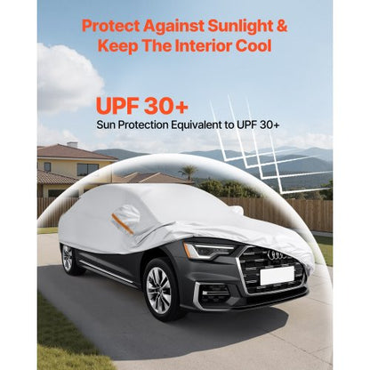 Bilskydd, Vattentätt Bilskydd för Fullstora Europeiska Sedanbilar, Skräddarsytt Allvädersskydd Sol Regn Vind Damm Snö Heltäckande Utvändigt Skydd med Dragkedja i Dörren och Bomullsfoder, Silver |  EU