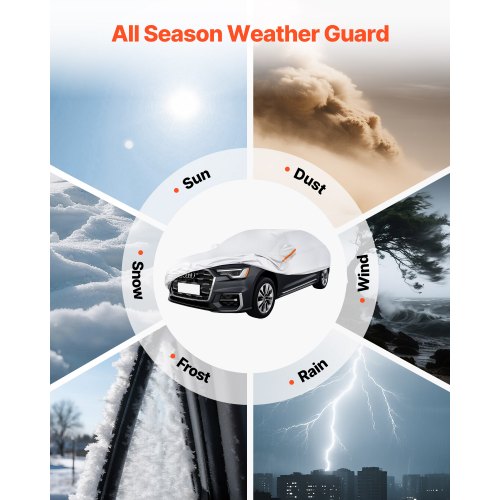 Bilskydd, Vattentätt Bilskydd för Fullstora Europeiska Sedanbilar, Skräddarsytt Allvädersskydd Sol Regn Vind Damm Snö Heltäckande Utvändigt Skydd med Dragkedja i Dörren och Bomullsfoder, Silver |  EU