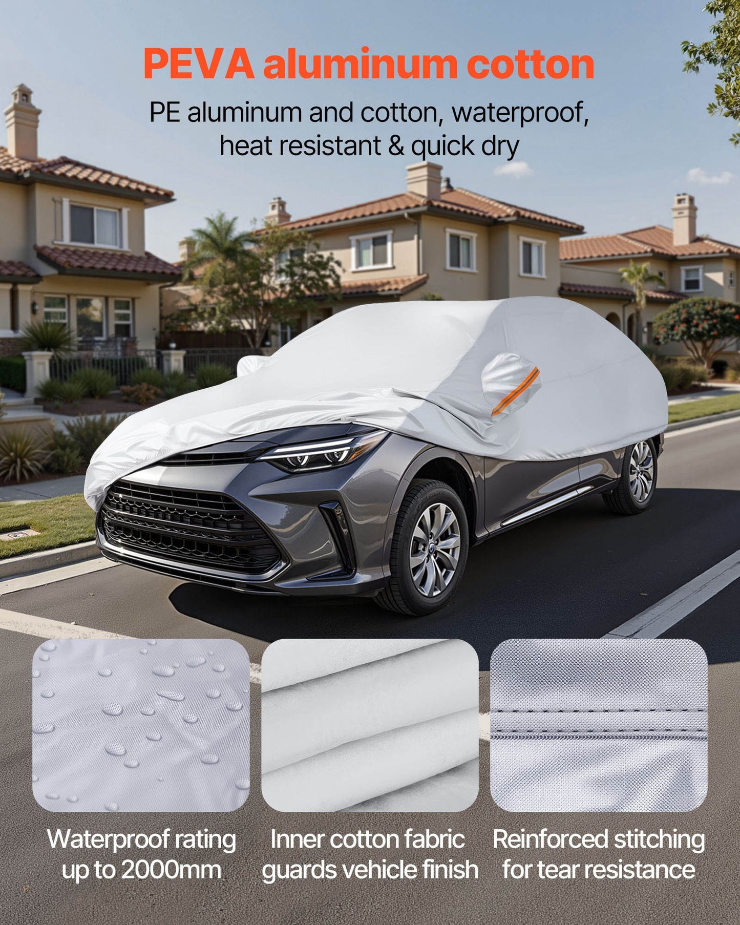 Car Cover, Car Cover Waterproof for Dodge Challenger Full Size Sedan, Custom-fit All Weather Sun Rain Wind Dust Snow Protection Full Exterior Covers with Door Zipper and Cotton Lining, Silver