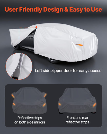 Car Cover, Car Cover Waterproof for Dodge Challenger Full Size Sedan, Custom-fit All Weather Sun Rain Wind Dust Snow Protection Full Exterior Covers with Door Zipper and Cotton Lining, Silver