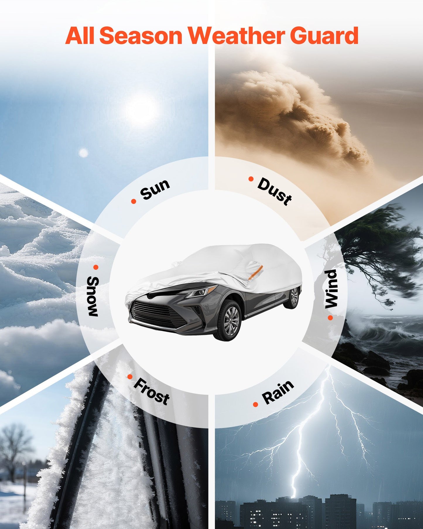 Car Cover, Car Cover Waterproof for Dodge Challenger Full Size Sedan, Custom-fit All Weather Sun Rain Wind Dust Snow Protection Full Exterior Covers with Door Zipper and Cotton Lining, Silver
