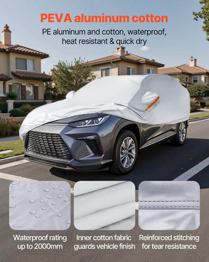 Car Cover, Car Cover Waterproof for Toyota RAV4 Compact SUV, Custom-fit All Weather Sun Rain Wind Frost Dust Snow Protection Full Exterior Covers with Door Zipper and Cotton Lining, Silver