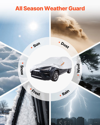Car Cover, Car Cover Waterproof for Toyota RAV4 Compact SUV, Custom-fit All Weather Sun Rain Wind Frost Dust Snow Protection Full Exterior Covers with Door Zipper and Cotton Lining, Silver