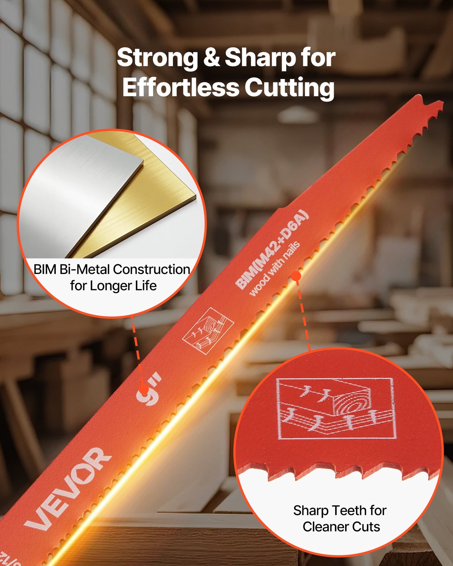 Reciprocating Saw Blades, 25 Pack, 6/12 TPI Bi-Metal Reciprocating Saw Blade Set with Universal Shank, Sharp Teeth for Fast and Smooth Cuts, for Wood and Nail-Embedded Wood Demolition, Orange