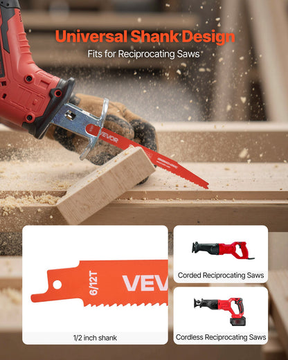 Reciprocating Saw Blades, 25 Pack, 6/12 TPI Bi-Metal Reciprocating Saw Blade Set with Universal Shank, Sharp Teeth for Fast and Smooth Cuts, for Wood and Nail-Embedded Wood Demolition, Orange