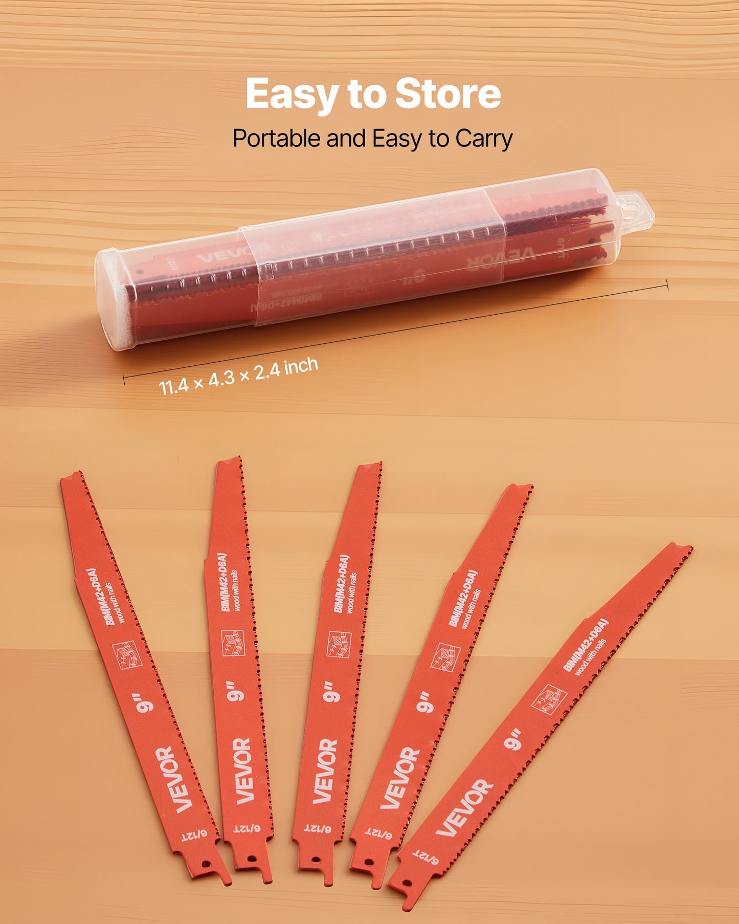 Reciprocating Saw Blades, 25 Pack, 6/12 TPI Bi-Metal Reciprocating Saw Blade Set with Universal Shank, Sharp Teeth for Fast and Smooth Cuts, for Wood and Nail-Embedded Wood Demolition, Orange