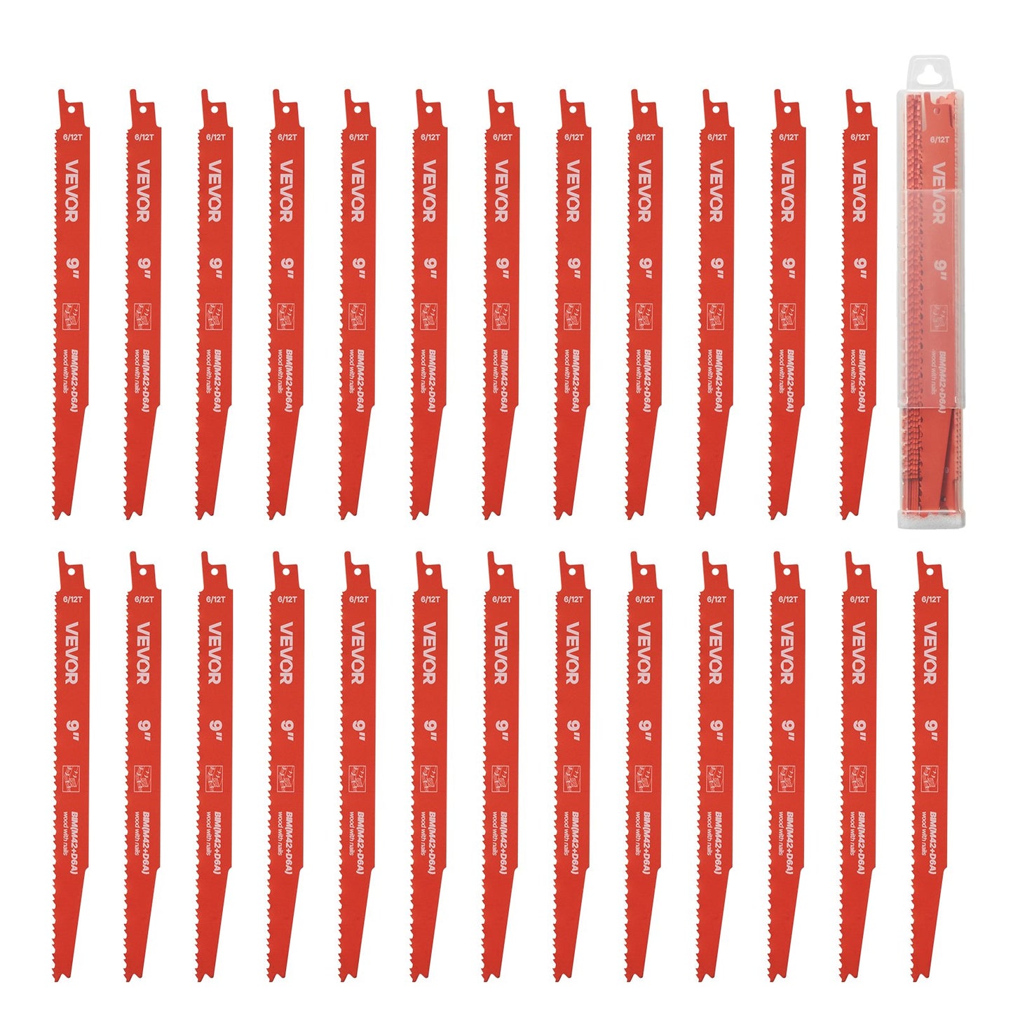 Reciprocating Saw Blades, 25 Pack, 6/12 TPI Bi-Metal Reciprocating Saw Blade Set with Universal Shank, Sharp Teeth for Fast and Smooth Cuts, for Wood and Nail-Embedded Wood Demolition, Orange