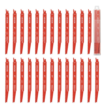 Reciprocating Saw Blades, 25 Pack, 6/12 TPI Bi-Metal Reciprocating Saw Blade Set with Universal Shank, Sharp Teeth for Fast and Smooth Cuts, for Wood and Nail-Embedded Wood Demolition, Orange