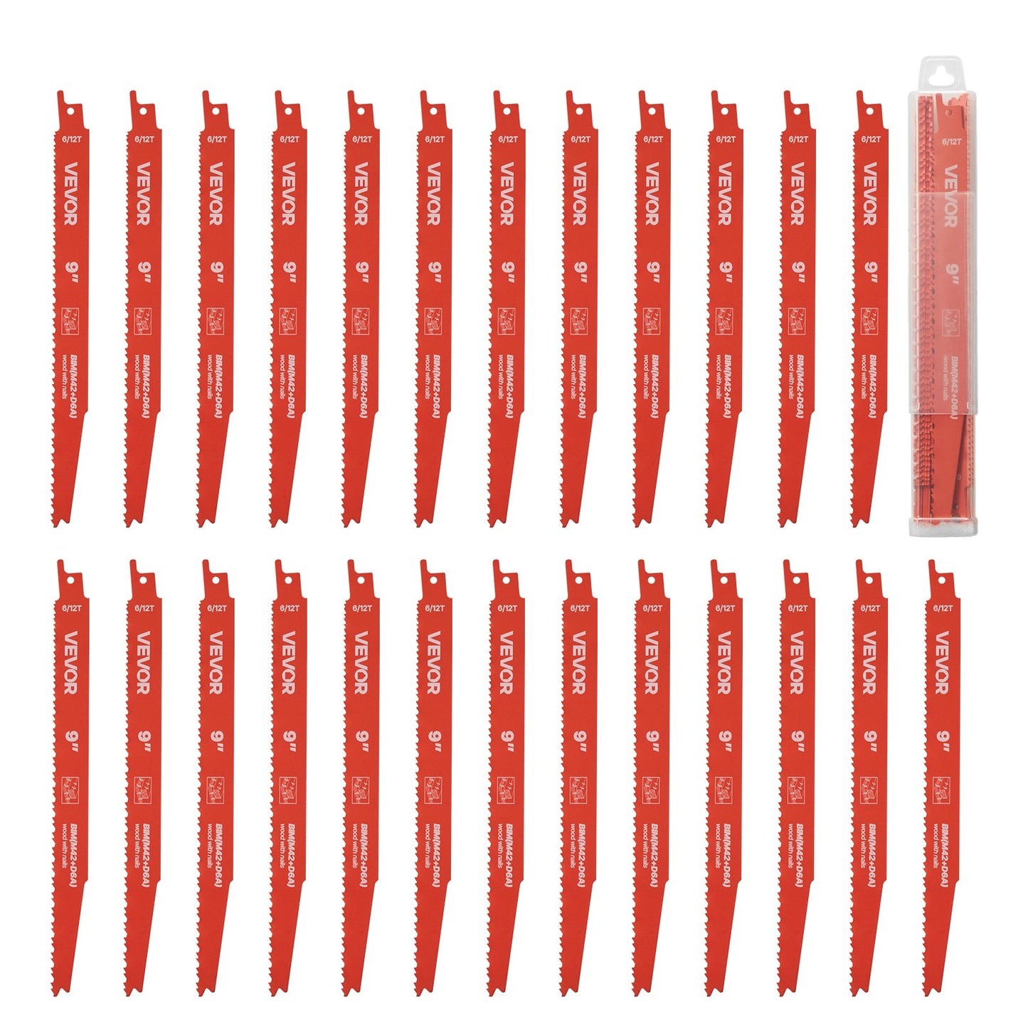 Reciprocating Saw Blades, 25 Pack, 6/12 TPI Bi-Metal Reciprocating Saw Blade Set with Universal Shank, Sharp Teeth for Fast and Smooth Cuts, for Wood and Nail-Embedded Wood Demolition, Orange