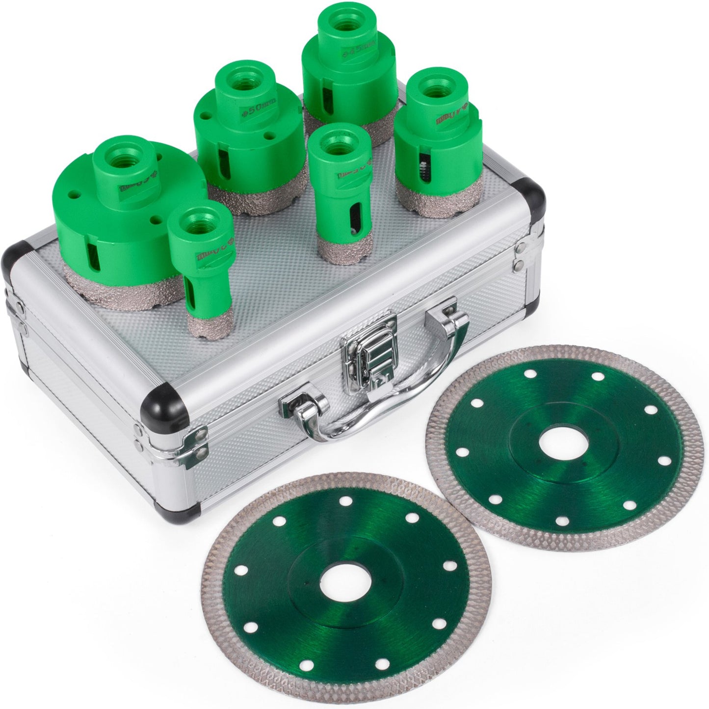 6-teiliges Diamant-Lochsägen-Set, Bohrkern, M14-Gewinde 20/25/40/45/50/68 mm (0,79/1/1,6/1,77/2/2,7 Zoll), mit 2 Sägeblättern