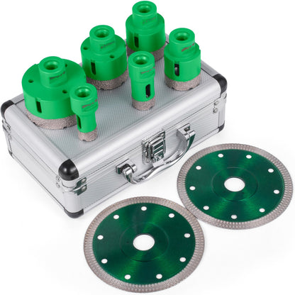 6-teiliges Diamant-Lochsägen-Set, Bohrkern, M14-Gewinde 20/25/40/45/50/68 mm (0,79/1/1,6/1,77/2/2,7 Zoll), mit 2 Sägeblättern