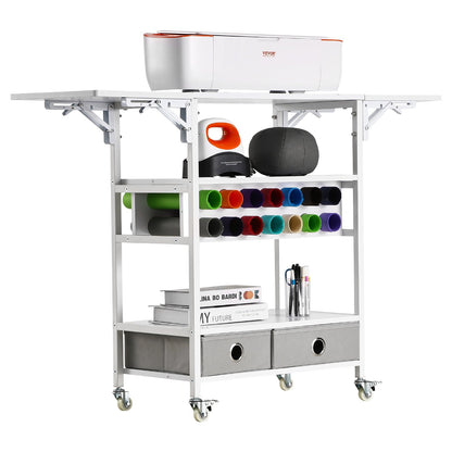 Rollbarer Bastelwagen und Aufbewahrungstisch, 14 Vinylrollenhalter, 2 Schubladen, faltbar
