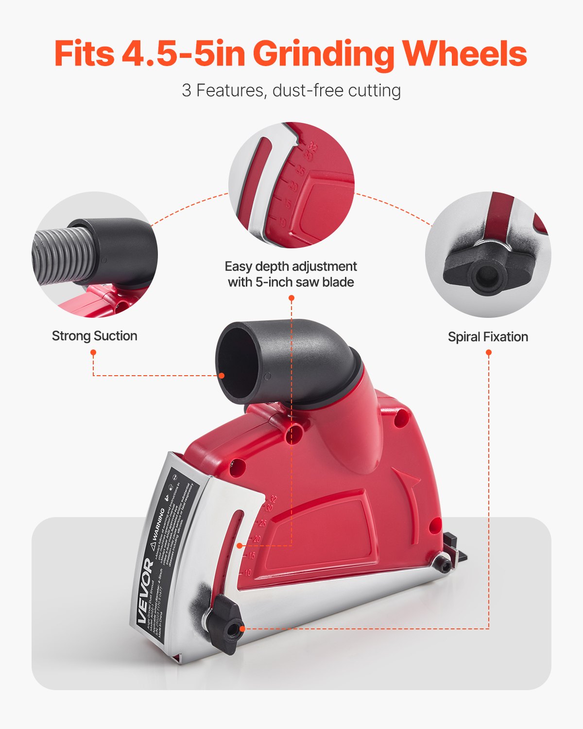 Cutting Dust Shroud for Angle Grinders, Universal 4-5 in Angle Grinder Dust Shroud with 6 Clamping Washers, Adjustable Cutting Depth, Connect to Vacuum Cleaner, for Wood Concrete Wall Stone