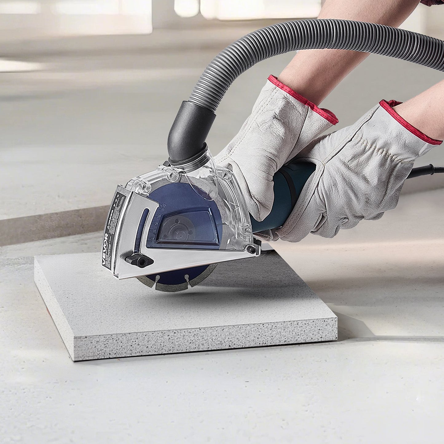 Cutting Dust Shroud for Angle Grinders, Universal 4-5 in Angle Grinder Dust Shroud with 6 Clamping Washers & 5 in Diamond Grinding Cup Wheel, Adjustable Cutting Depth, Connect to Vacuum Cleaner