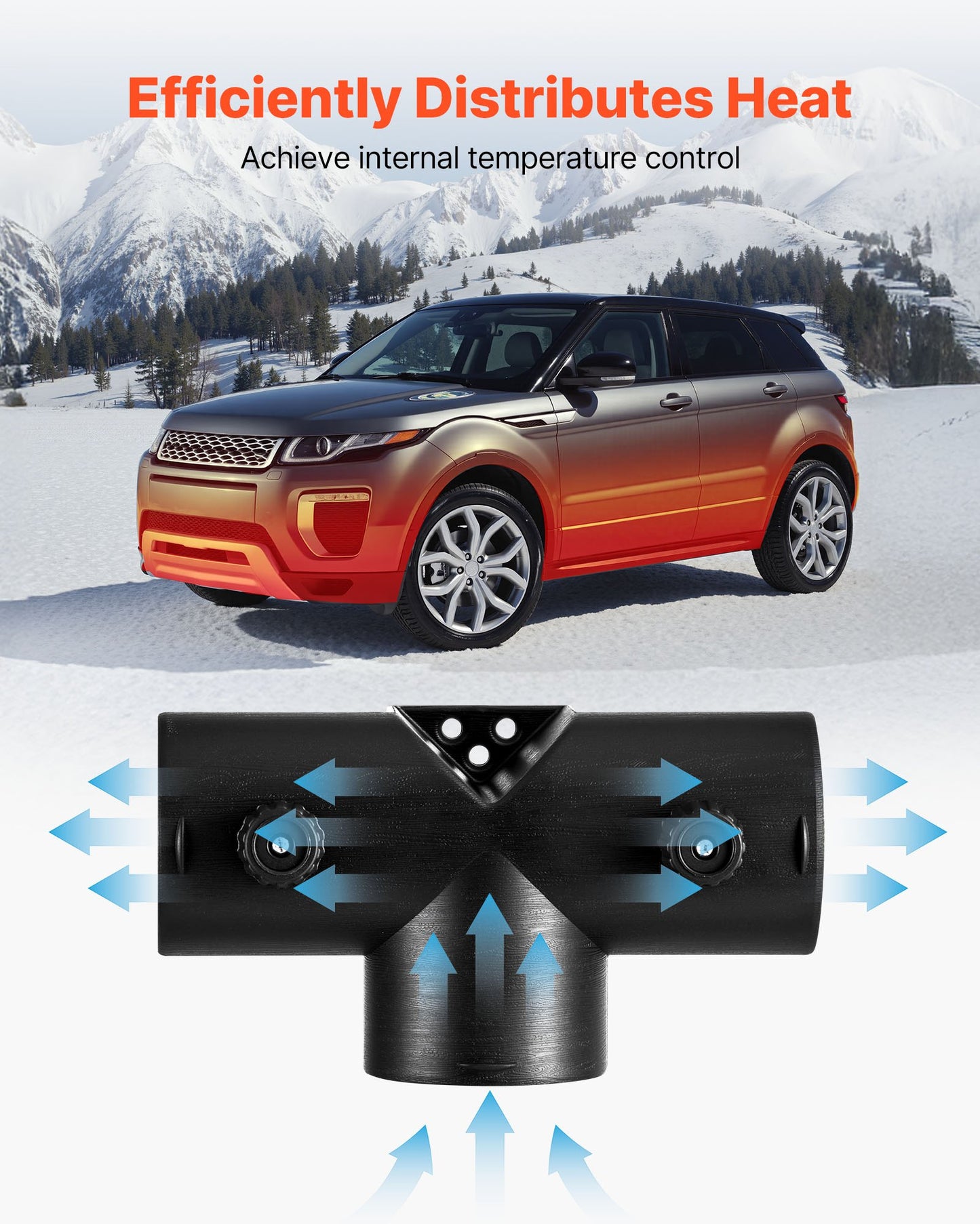 Diesel Heater Connector, 2.32 inch Diesel Heater Duct Connector Accessories, T-shape 3 Way Air Vent Connectors with 2 90° Rotatable Valves, Black Joint Connectors for 2KW Diesels Heaters