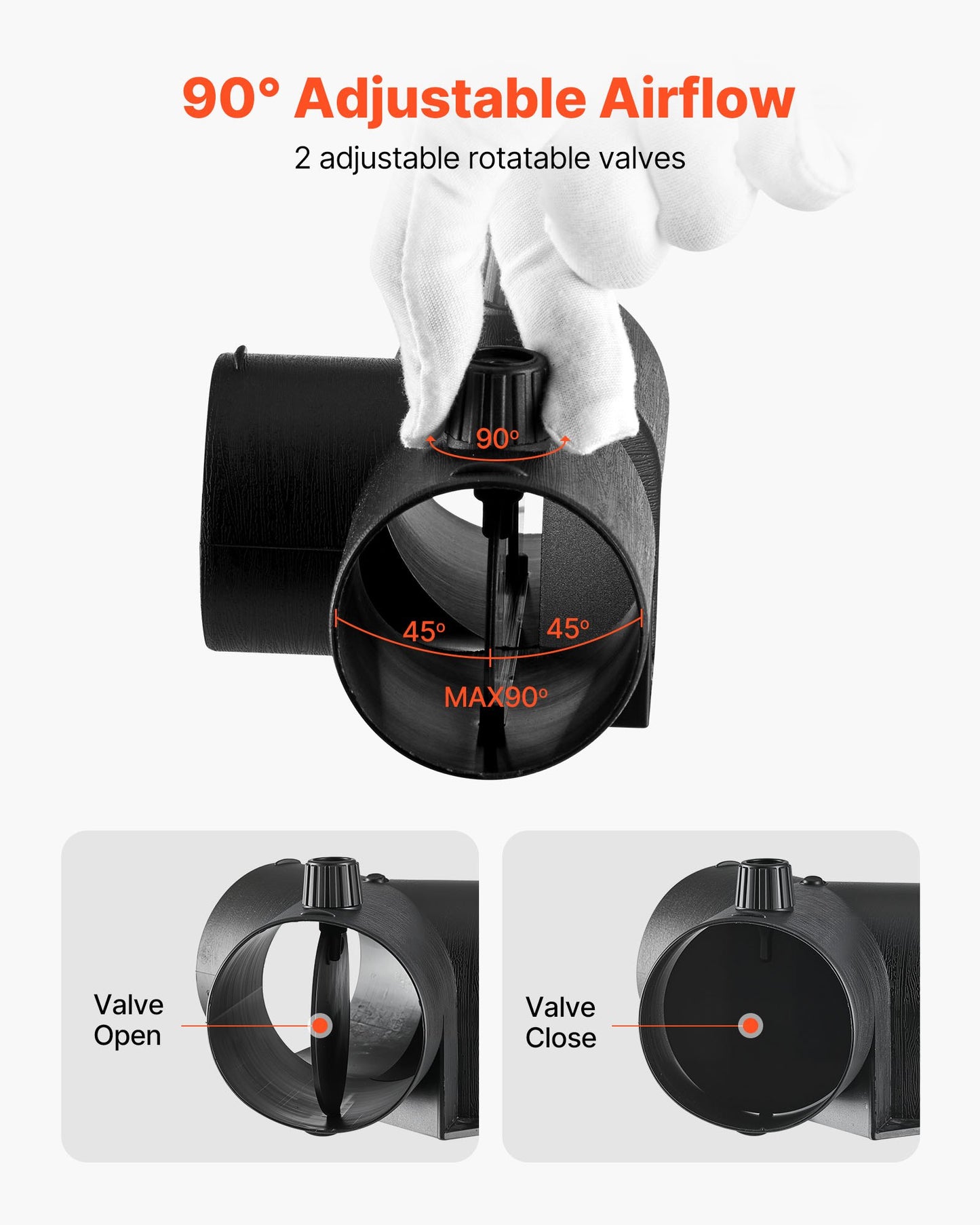 Diesel Heater Connector, 2.32 inch Diesel Heater Duct Connector Accessories, T-shape 3 Way Air Vent Connectors with 2 90° Rotatable Valves, Black Joint Connectors for 2KW Diesels Heaters