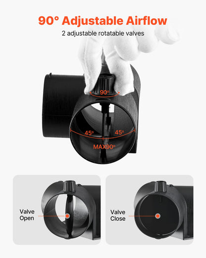 Diesel Heater Connector, 2.32 inch Diesel Heater Duct Connector Accessories, T-shape 3 Way Air Vent Connectors with 2 90° Rotatable Valves, Black Joint Connectors for 2KW Diesels Heaters