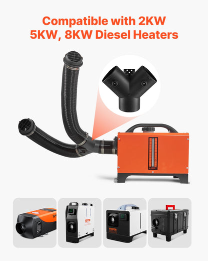 Diesel Heater Connector, 3 inch Diesel Heater Duct Connector Accessories, 3-Way Y Branch Diesels Heaters Air Vent Duct with 2 90° Rotatable Valves, Black Joint Connectors for 2KW 5KW 8KW Heaters