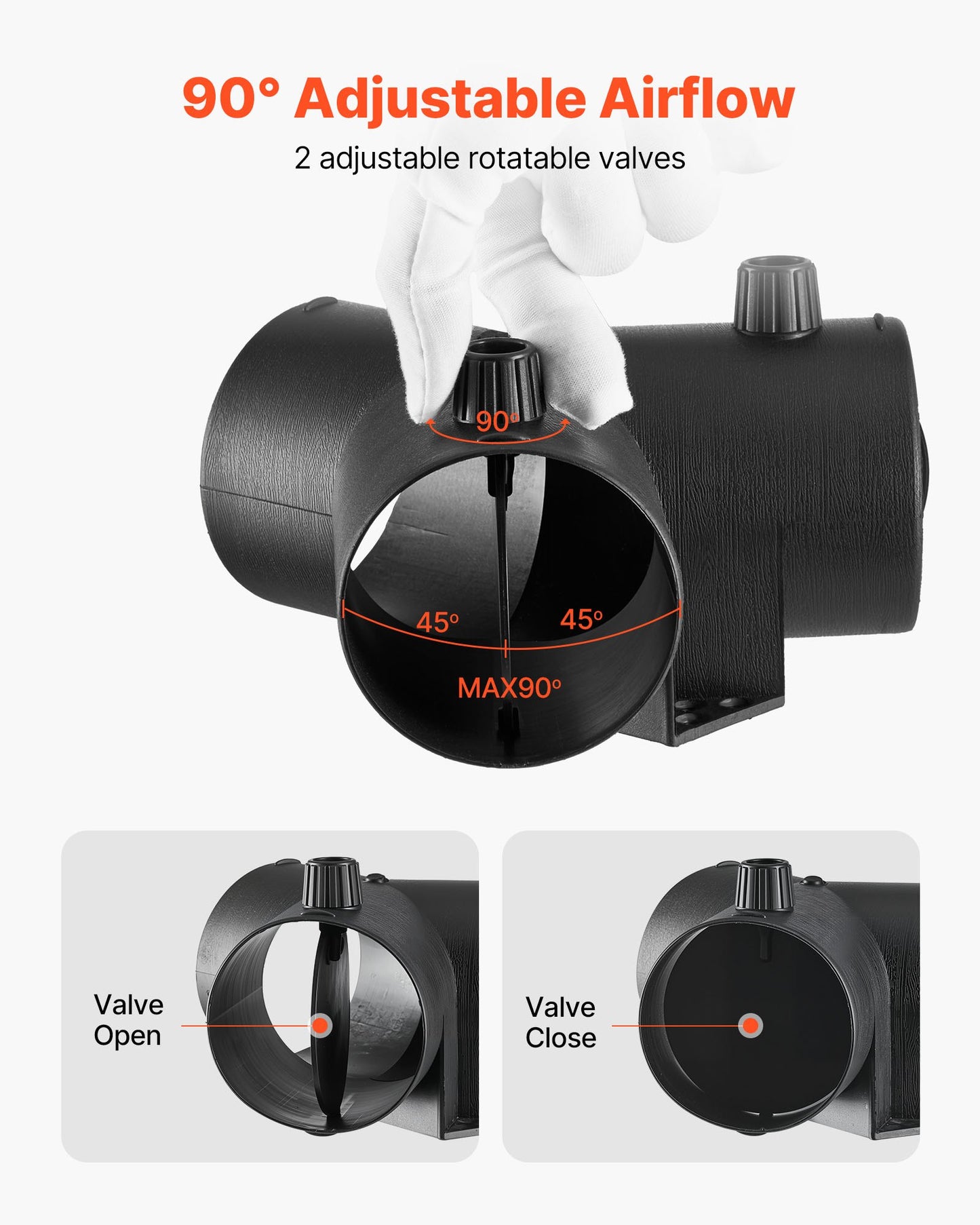 Diesel Heater Connector, 3 inch Diesel Heater Duct Connector Accessories, 3-Way Y Branch Diesels Heaters Air Vent Duct with 2 90° Rotatable Valves, Black Joint Connectors for 2KW 5KW 8KW Heaters