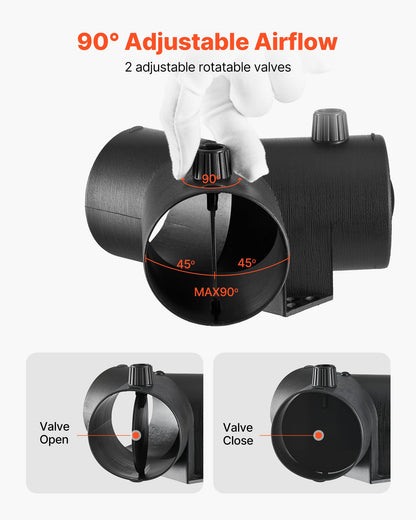 Diesel Heater Connector, 3 inch Diesel Heater Duct Connector Accessories, 3-Way Y Branch Diesels Heaters Air Vent Duct with 2 90° Rotatable Valves, Black Joint Connectors for 2KW 5KW 8KW Heaters