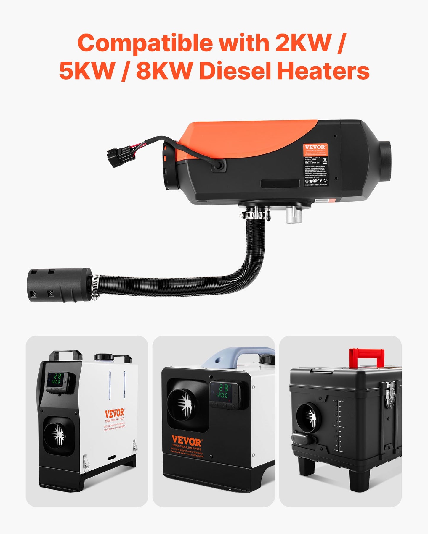 Diesel Heater Intake Pipe Kit, 0.98 inch Car Air Parking Heater Ducting Pipe Hose Tube, Stretchable & Bendable Car Air Intake Filter Silencer Hose Pipes Kit for 2KW 5KW 8KW Diesel Heaters