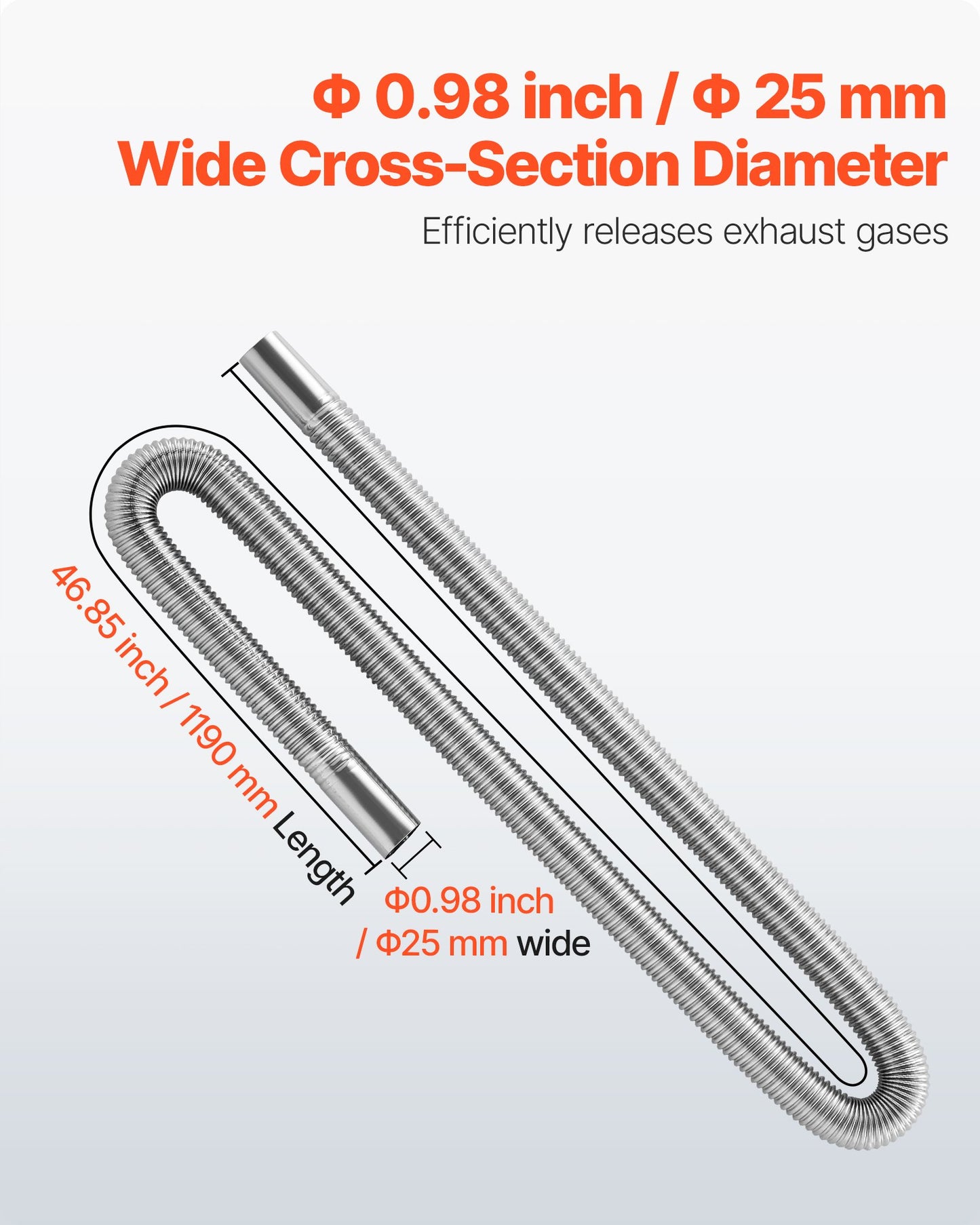 Exhaust Hose, 47.2 inch Diesel Heater Flexible Exhaust Pipe, Stainless Steel Exhausts Hose with 2 Hose Clamps, Exhausts Hoses Kit Diesel Heater Accessories for 2KW 5KW 8KW Diesels Heaters