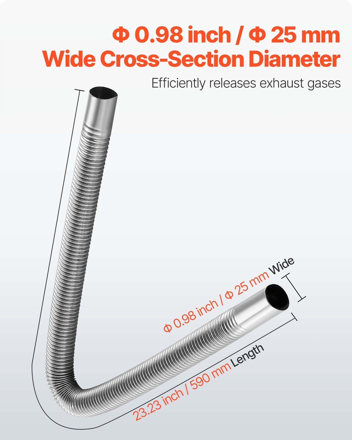 Exhaust Hose, 23.6 inch Diesel Heater Flexible Exhaust Pipe, Stainless Steel Exhausts Hoses with 2 Hose Clamps, Air Diesel Parking Heater Exhausts Hoses Line for 2KW 5KW 8KW Diesels Heaters