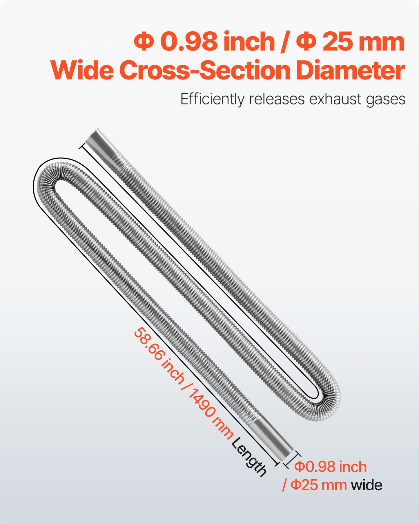 Exhaust Hose, 58.7 inch Stainless Steel Exhausts Hose, Diesel Heater Flexible Exhaust Pipe with 2 Hose Clamps, Exhausts Hoses Kit Diesel Heater Accessories for 2KW 5KW 8KW Diesels Heaters