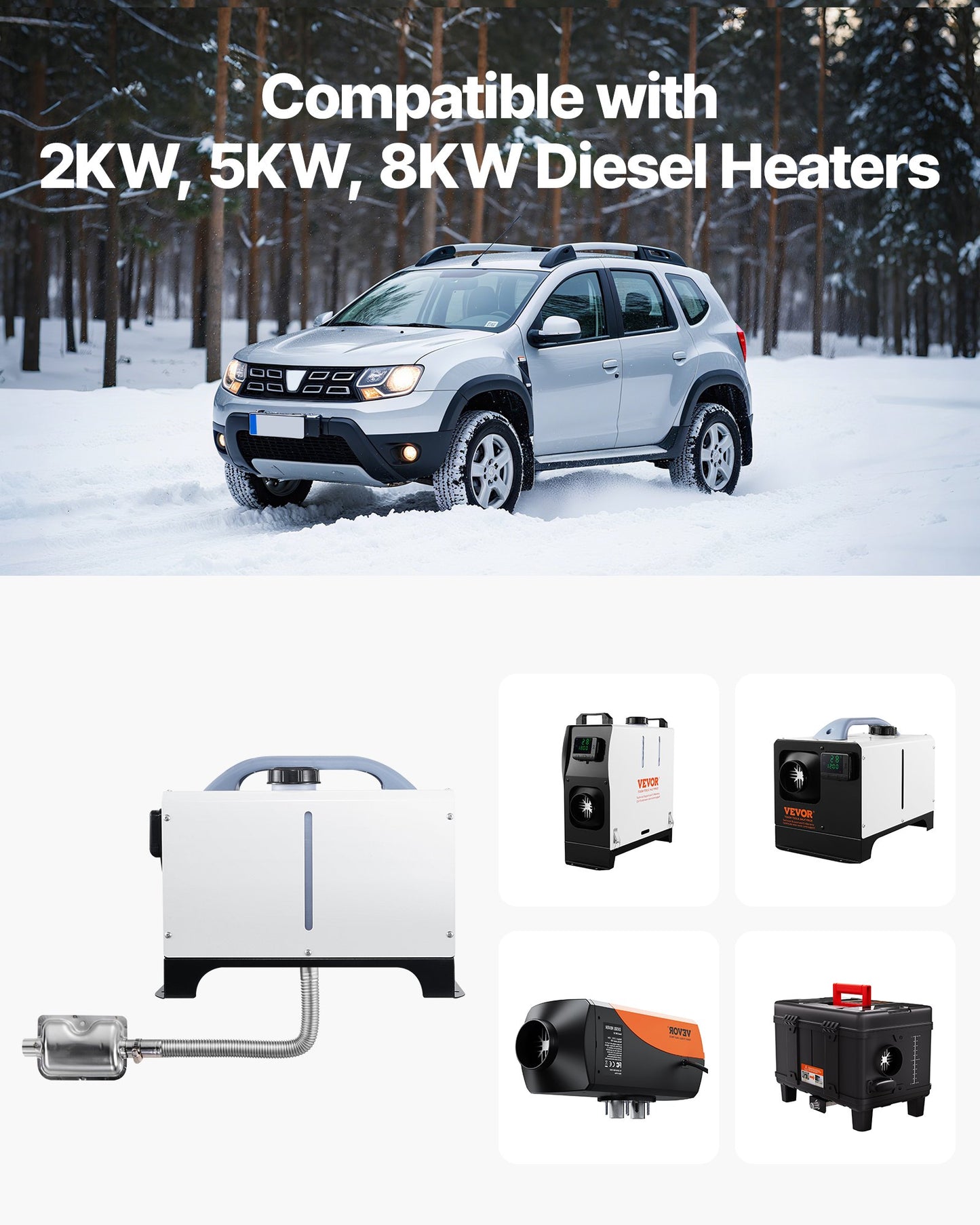 Exhaust Hose, 77.95 inch Stainless Steel Exhausts Hose, Diesel Heater Flexible Exhaust Pipe with 2 Hose Clamps, Exhausts Hoses Kit Diesel Heater Accessories for 2KW 5KW 8KW Diesels Heaters