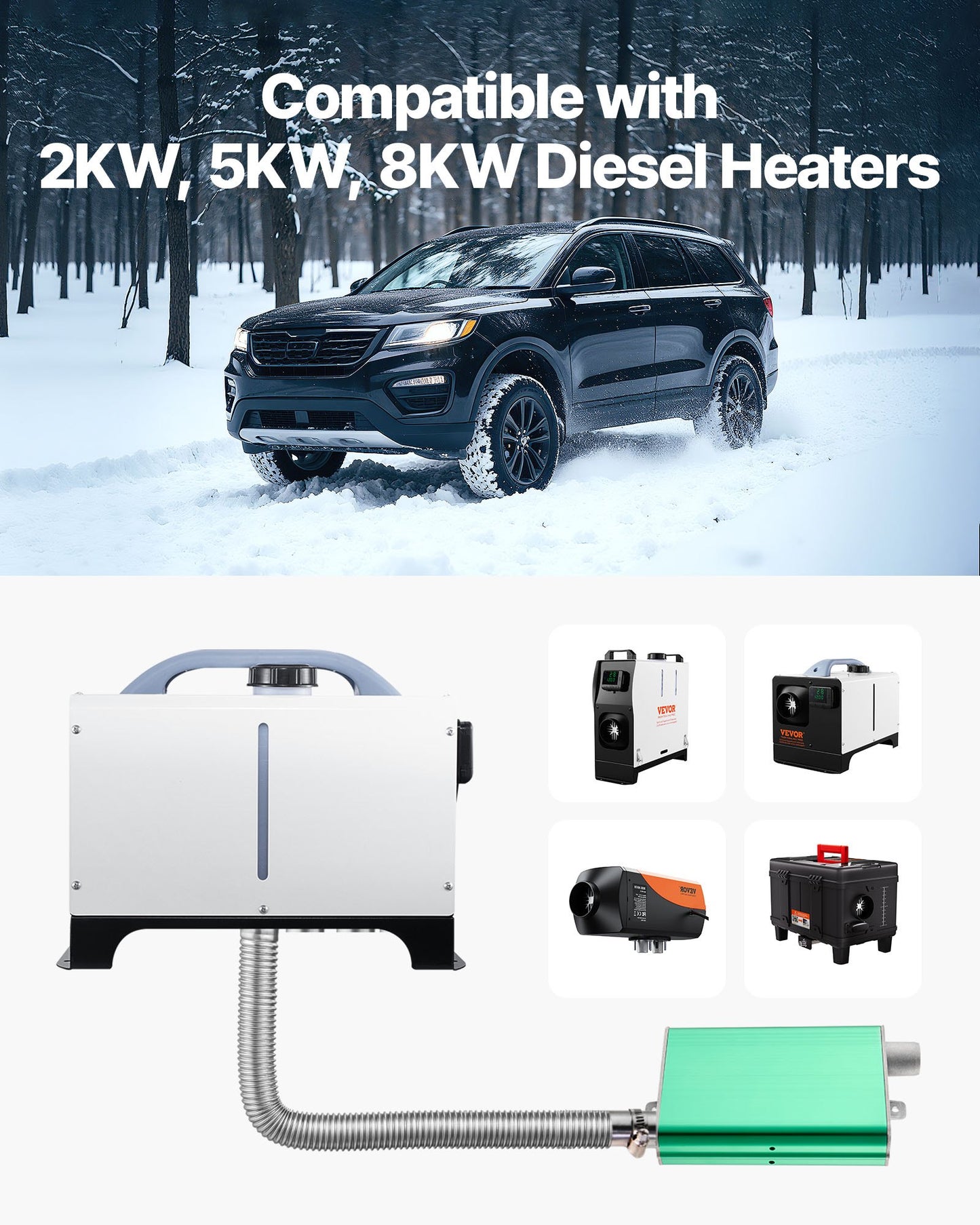 Diesel Heater Muffler, 0.94 inch Diesel Heater Muffler Upgrade, Parking Heaters Mufflers Fit with 2 Clamps and Screws, Aluminum Alloy Parking Heaters Noise Reducer for 2KW 5KW 8KW Heaters