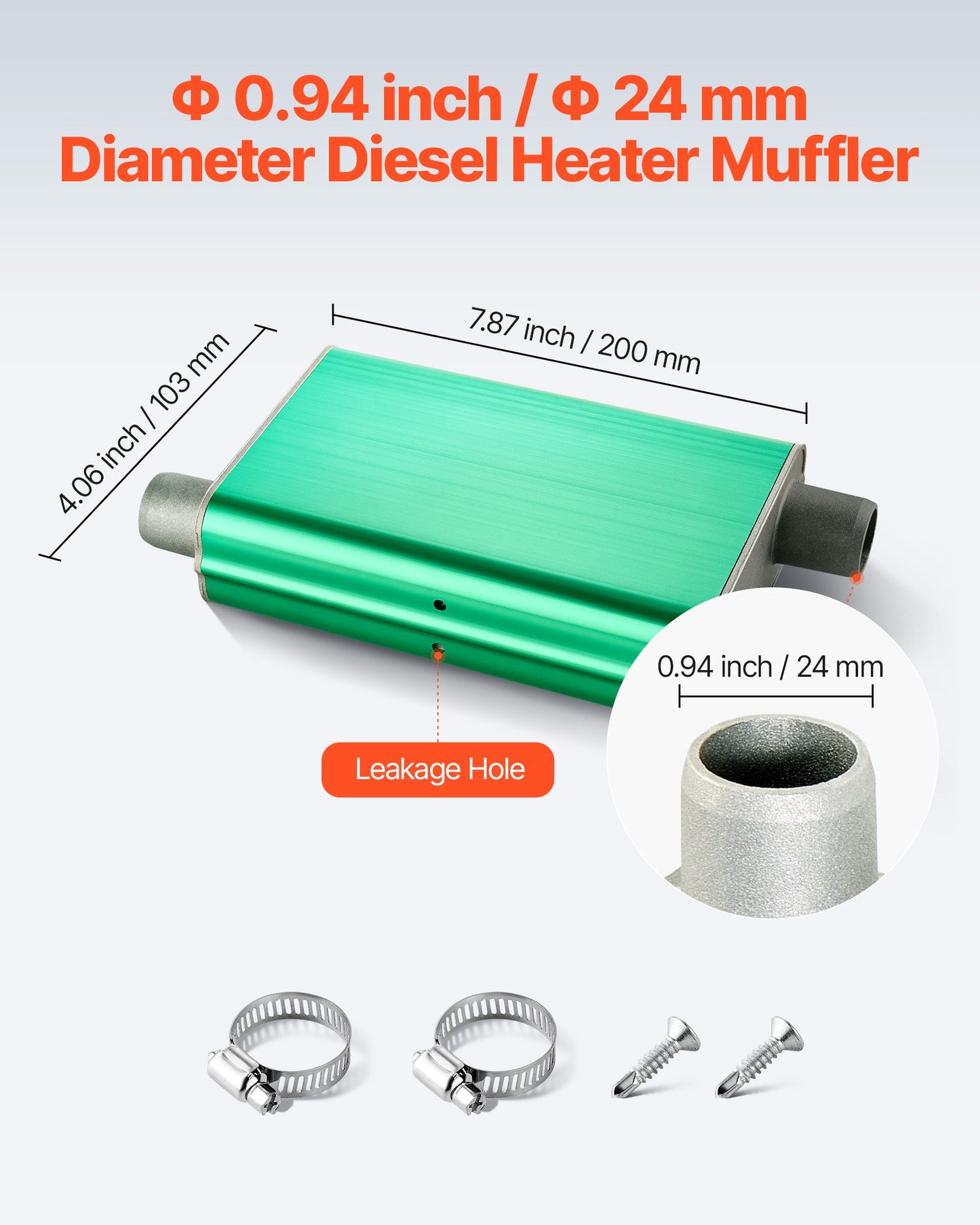 Diesel Heater Muffler, 0.94 inch Diesel Heater Muffler Upgrade, Parking Heaters Mufflers Fit with 2 Clamps and Screws, Aluminum Alloy Parking Heaters Noise Reducer for 2KW 5KW 8KW Heaters