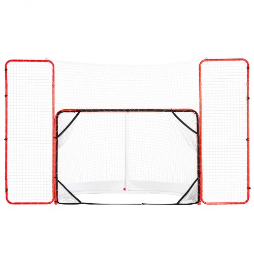 Hockey Goal with Backstop and Targets, Street Steel Hockey Net, 72" Pro Hockey Training Goal Set, Portable Indoor Outdoor Hockey Goal with Net, Easy Assemble, White/Red