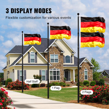 20FT Telescopic Flagpole Kit Heavy Duty Aluminum Flagpole German Black